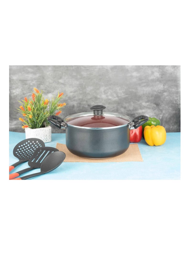 KLASSI KICHEN Aluminimum Non Stick Biryani Pot Set of 3 with Glass lid cookware Set Black