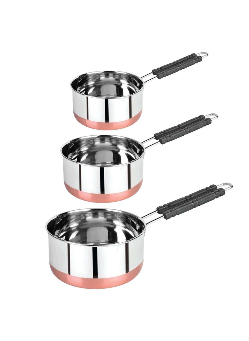 AADHIK Sauce Pan Set for Tea Milk Pan Copper Sauce Pan Combo Set Gas and Induction Compatible 1 15 and 2 Litre Capacity