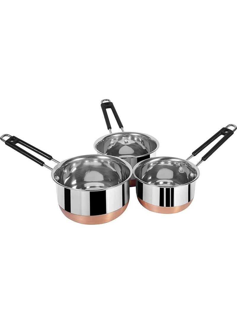 VARSHA INTERNATIONAL Stainless Steel Copper Bottom SaucepanMilk PanTea PanTapeliPatilachai pan 3 pcs Combo Set Capacity 1 15 2 Liter Sauce Pan
