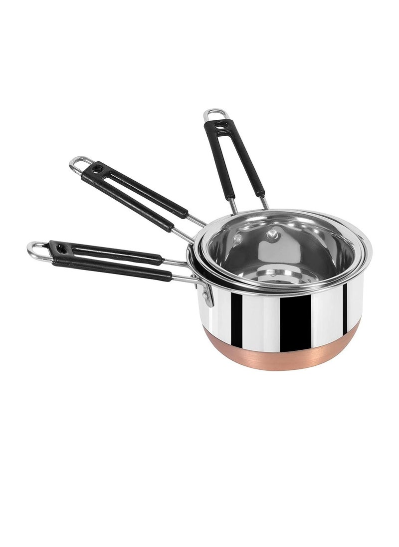 VARSHA INTERNATIONAL Stainless Steel Copper Bottom SaucepanMilk PanTea PanTapeliPatilachai pan 3 pcs Combo Set Capacity 1 15 2 Liter Sauce Pan