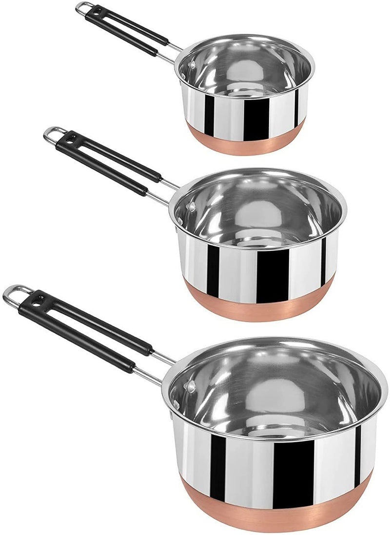 VARSHA INTERNATIONAL Stainless Steel Copper Bottom SaucepanMilk PanTea PanTapeliPatilachai pan 3 pcs Combo Set Capacity 1 15 2 Liter Sauce Pan