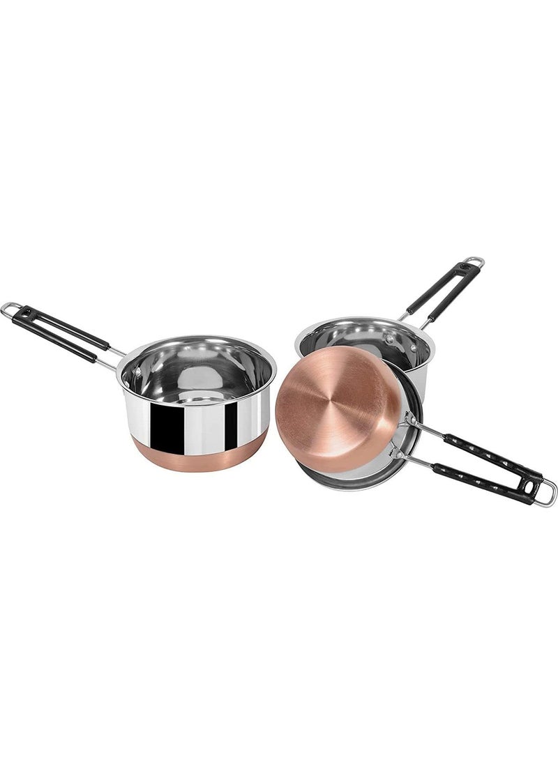 VARSHA INTERNATIONAL Stainless Steel Copper Bottom SaucepanMilk PanTea PanTapeliPatilachai pan 3 pcs Combo Set Capacity 1 15 2 Liter Sauce Pan