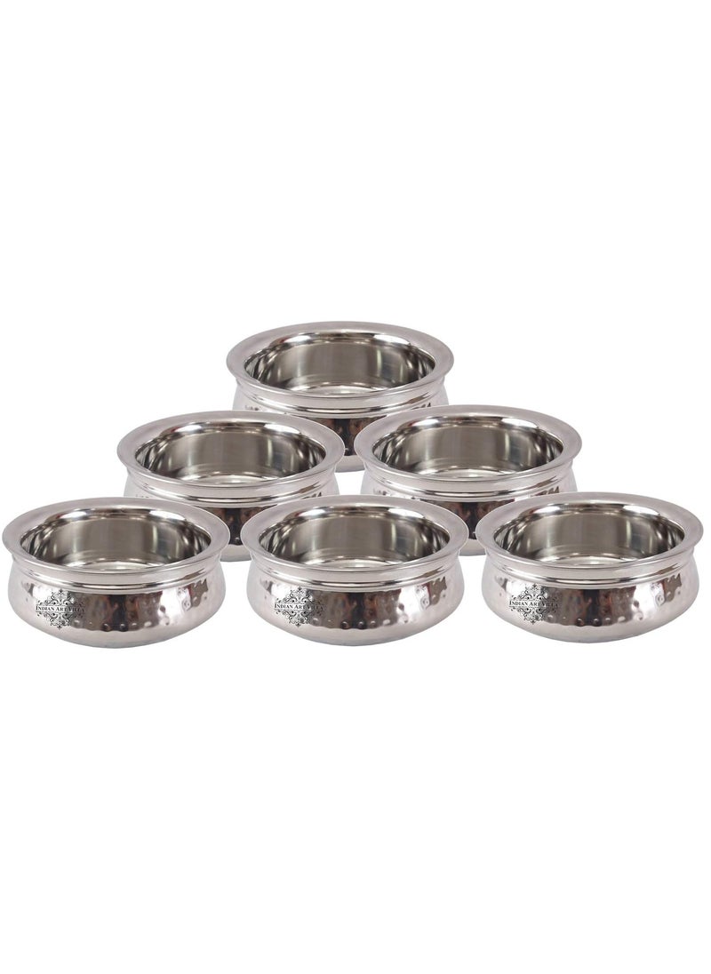 Indian Art Villa Stainless Steel Set of 6 Handi 600 ML Each Serving Cooking Briyani Paneer Dishes Home Hotel Restaurant