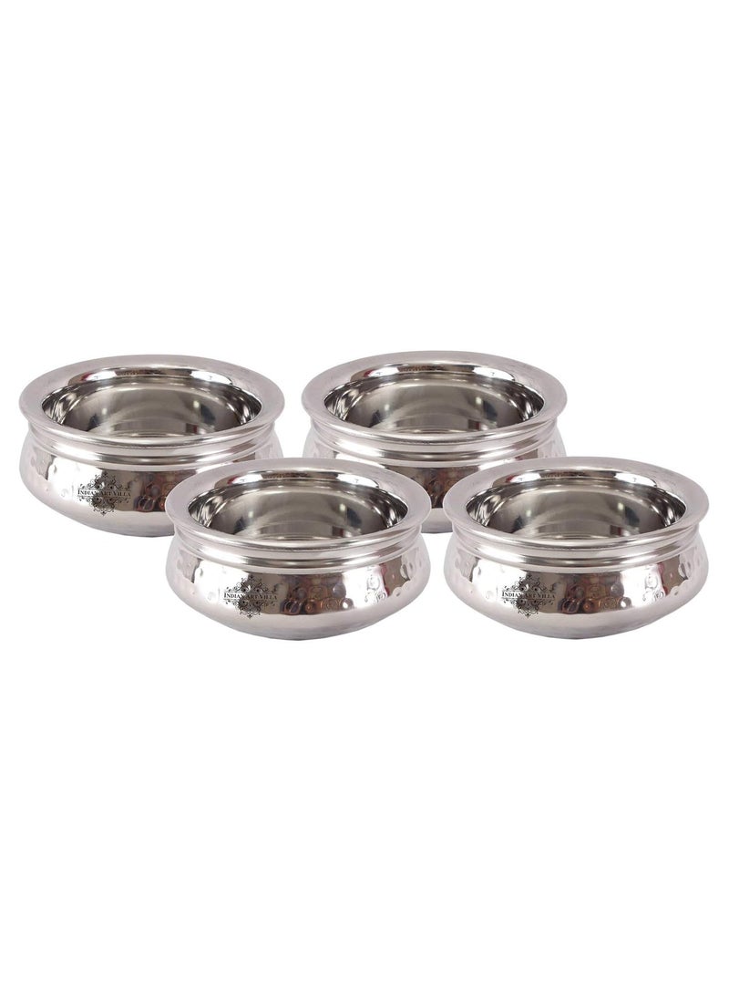 Indian Art Villa Stainless Steel Set of 4 Handi 350 ML Each Serving Cooking Briyani Paneer Dishes Home Hotel Restaurant