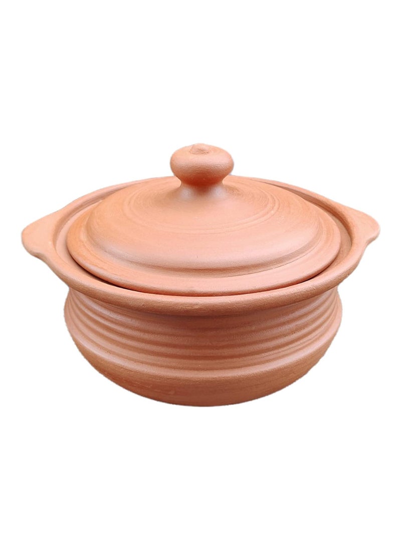 EZAHK Earthen Clay Handi with Lid Clay Pot for Cooking Curry Dal Serving Natural Traditional 3 L Brown