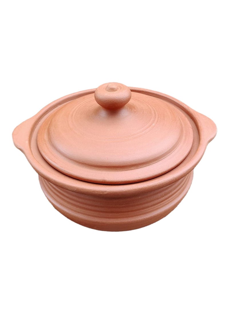 EZAHK Earthen Clay Handi with Lid Clay Pot for Cooking Curry Dal Serving Natural Traditional 3 L Brown