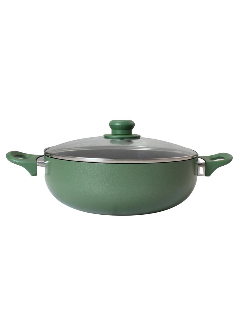 Get Plumm Sauce Pot Cookware with Handle Granite Stone Kadhai with Lid Induction Base Biryani Pot Glass lid Cool Touch Wooden Handle Cooking Handi Pot Green