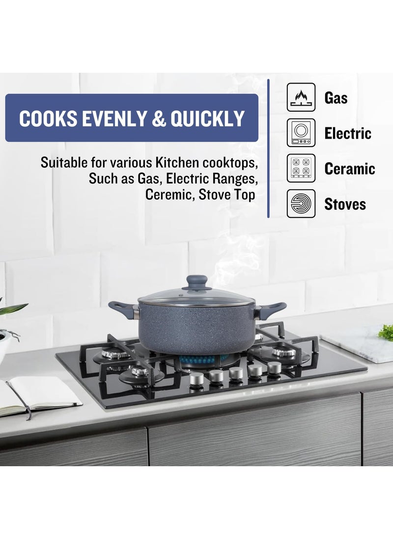 Get Plumm Sauce Pot Cookware with Handle Granite Stone Kadhai with Lid Induction Base Biryani Pot Glass lid Cool Touch Granite Handle Cooking Handi Pot Graphite 24cm5L 1 Year Warranty