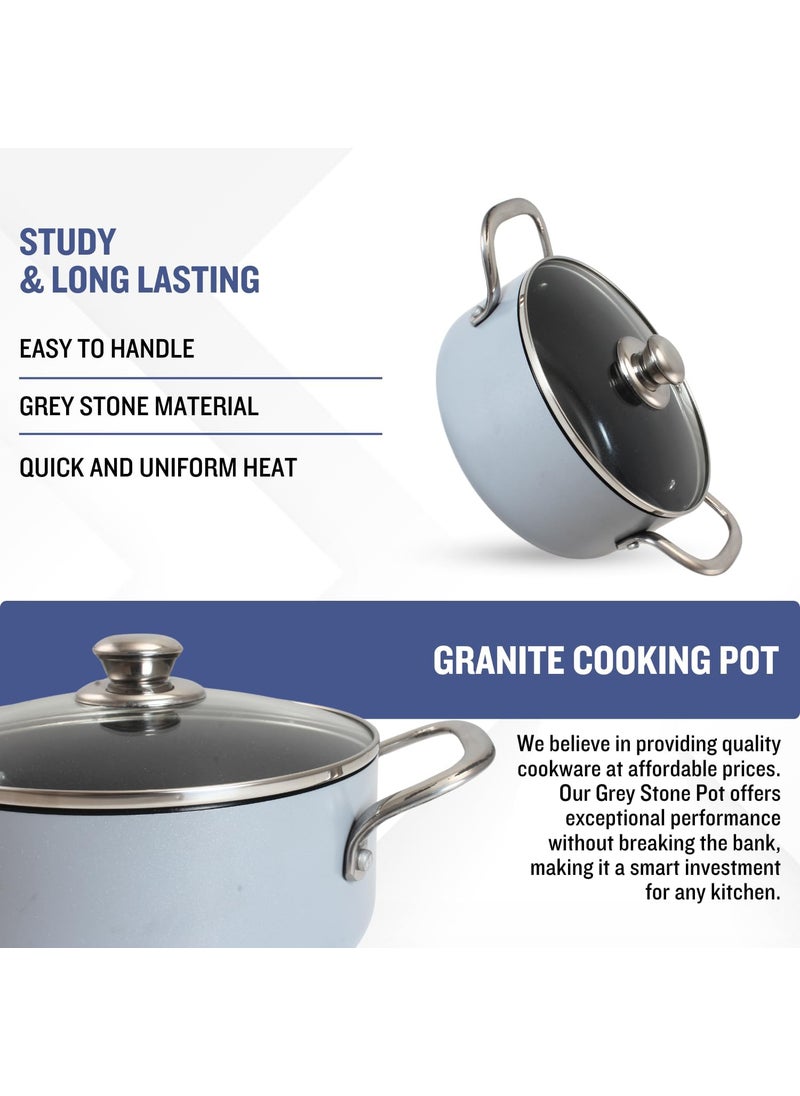 Get Plumm Sauce Pan Cookware with Handle Granite Stone Cooking Pot with Lid Induction Base Biryani Pot Glass lid Cool Touch Stainless Steel Handle Cooking Handi Pot 28cmGray White