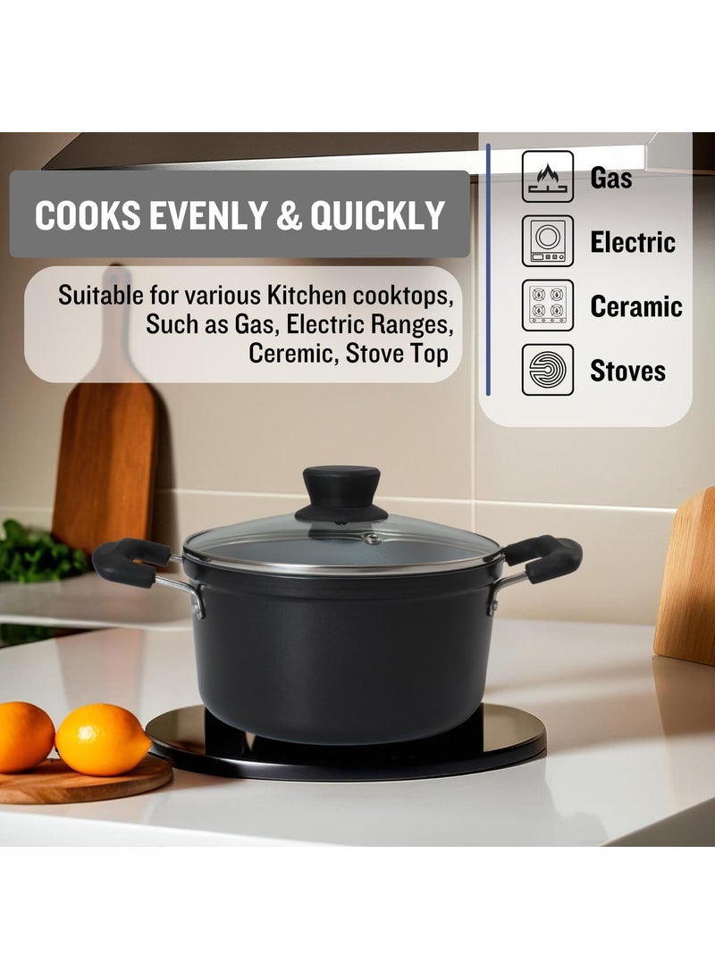 Get Plumm Sauce Pot Cookware with Handle Granite Stone Kadhai with Lid Induction Base Biryani Pot Glass lid Cool Touch Wooden Handle Cooking Handi Pot Black