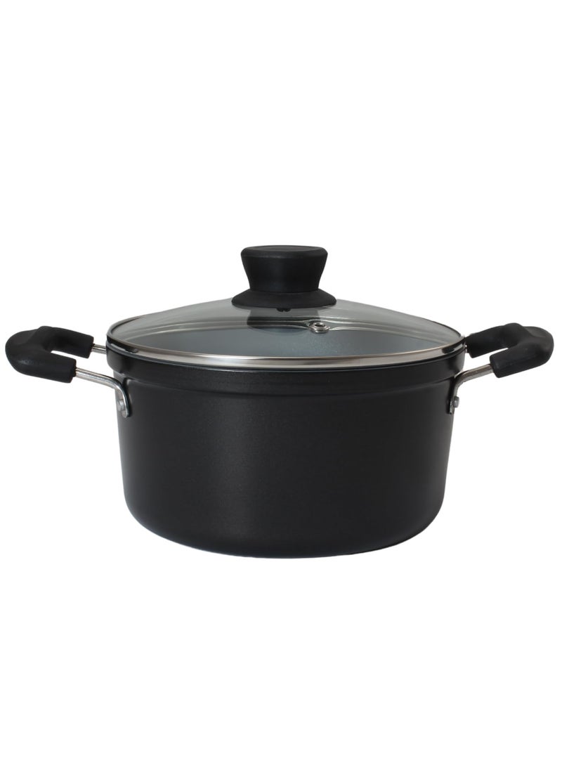 Get Plumm Sauce Pot Cookware with Handle Granite Stone Kadhai with Lid Induction Base Biryani Pot Glass lid Cool Touch Wooden Handle Cooking Handi Pot Black