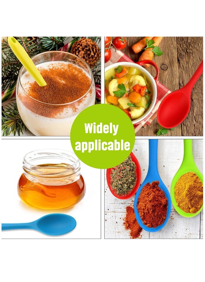 4 Pieces Small Multicolored Silicone Spoons, Silicone Nonstick Kitchen Spoon Silicone Serving Spoon Stirring Spoon for Kitchen Cooking Baking Stirring Mixing Tools (Green, Yellow, Dark Red, Blue)