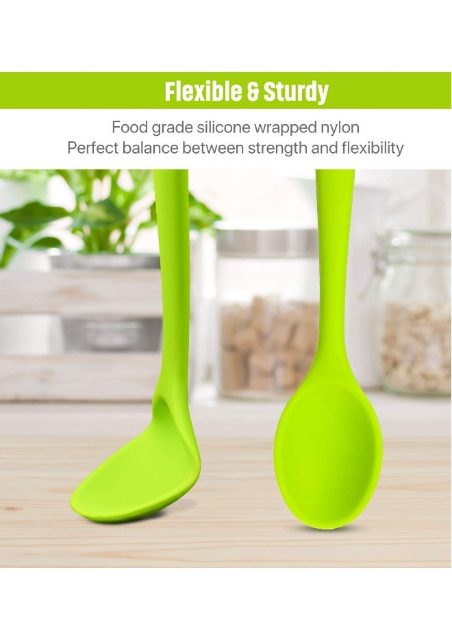 4 Pieces Small Multicolored Silicone Spoons, Silicone Nonstick Kitchen Spoon Silicone Serving Spoon Stirring Spoon for Kitchen Cooking Baking Stirring Mixing Tools (Green, Yellow, Dark Red, Blue)