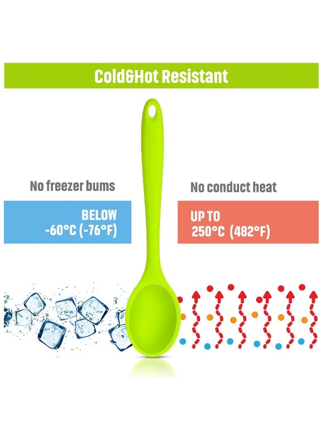 4 Pieces Small Multicolored Silicone Spoons, Silicone Nonstick Kitchen Spoon Silicone Serving Spoon Stirring Spoon for Kitchen Cooking Baking Stirring Mixing Tools (Green, Yellow, Dark Red, Blue)
