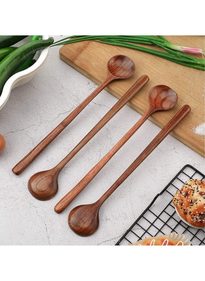 Set of 6 Wooden Long Spoons 10.9 Inch for Cooking Mixing and Serving Korean Style Soups and Stews Brown Color