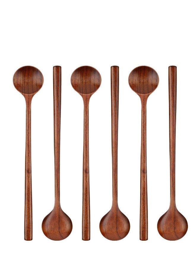 Set of 6 Wooden Long Spoons 10.9 Inch for Cooking Mixing and Serving Korean Style Soups and Stews Brown Color