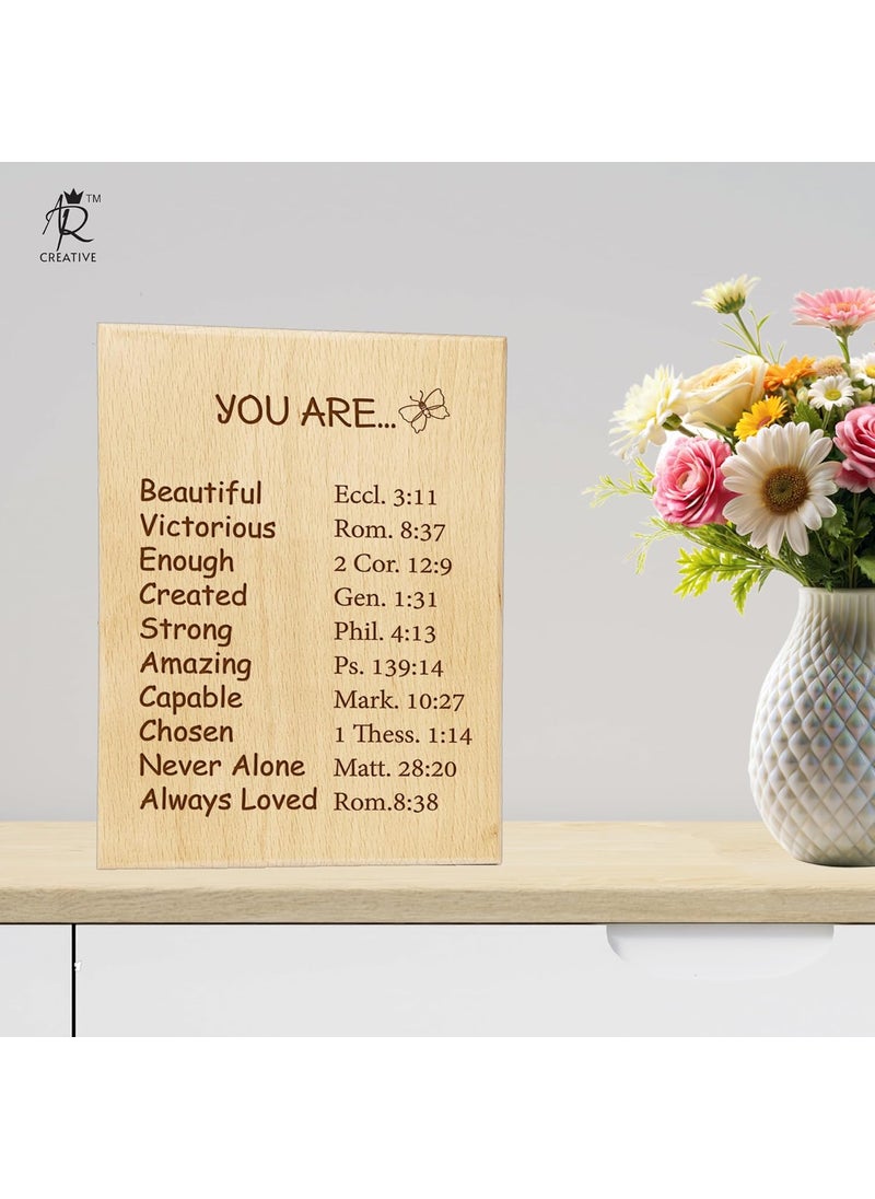 AR Creative You Are Bible Verse Engraved Wooden Frame For Study Table Book Shelf Office Desk Home Decoration Bible Quotes Wooden Christian Tabletop Art Bible Verse Home Office Decor Wooden Plaque 6 inch x 8 inch