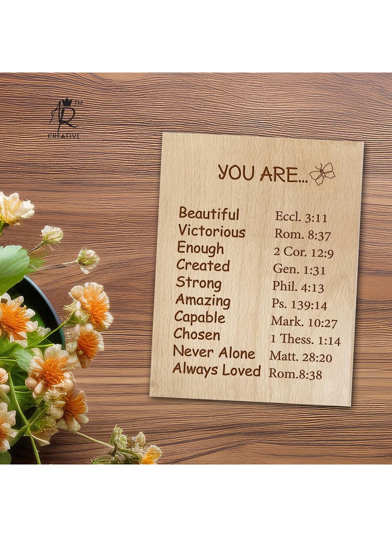 AR Creative You Are Bible Verse Engraved Wooden Frame For Study Table Book Shelf Office Desk Home Decoration Bible Quotes Wooden Christian Tabletop Art Bible Verse Home Office Decor Wooden Plaque 6 inch x 8 inch
