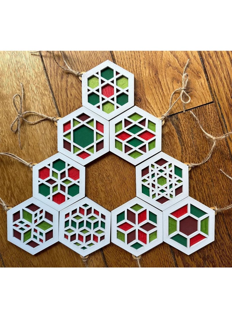 American Elm Set of 9 DIY Wooden Hexagonal Ornaments Painting Kit Christmas Craft for Kids MDF Hexagon Ornament Cutouts for Painting Home Decor
