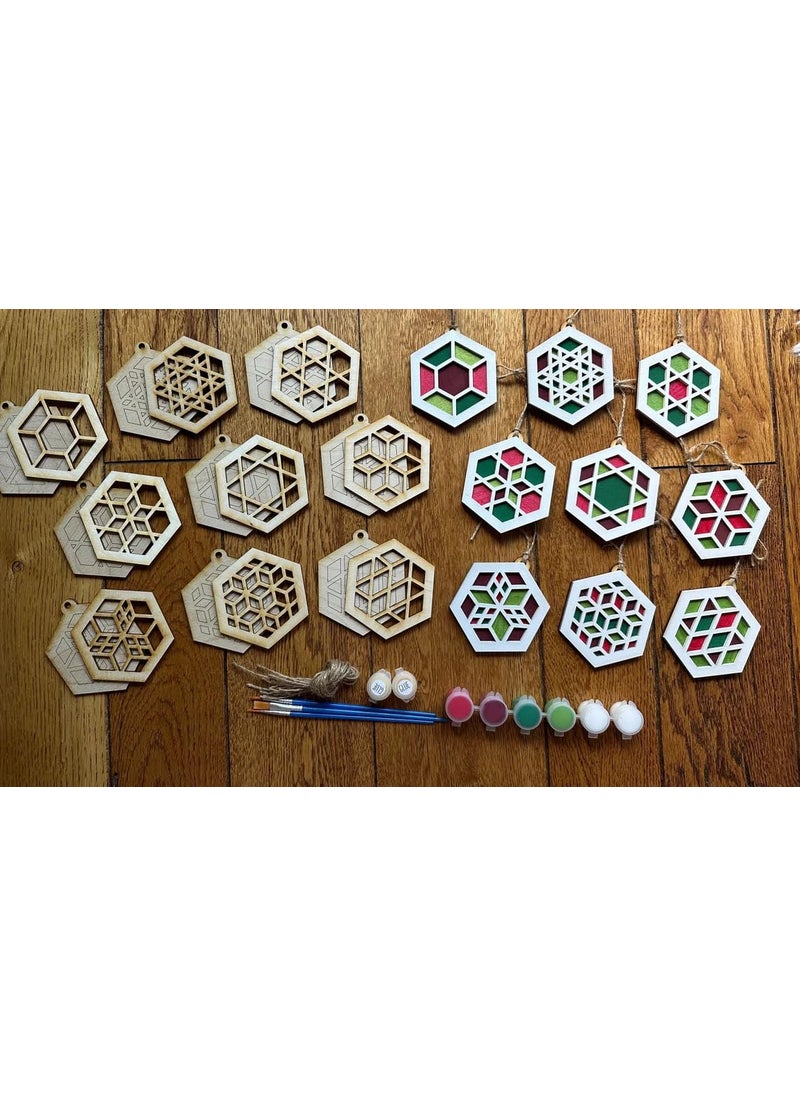 American Elm Set of 9 DIY Wooden Hexagonal Ornaments Painting Kit Christmas Craft for Kids MDF Hexagon Ornament Cutouts for Painting Home Decor