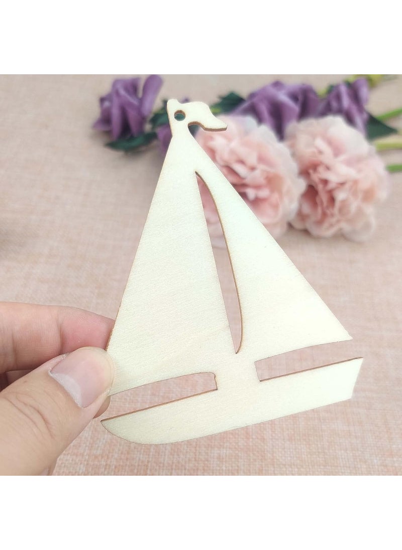 Cliths 20pcs Wood DIY Crafts Cutouts Blank Wooden Sailboat Shaped Hanging Ornaments Gift Tags for DIY Projects Sailing Party Home Decorations