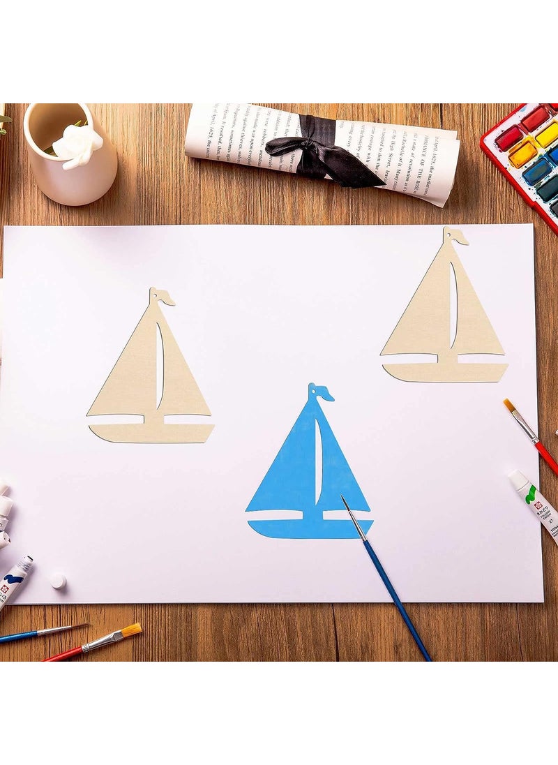 Cliths 20pcs Wood DIY Crafts Cutouts Blank Wooden Sailboat Shaped Hanging Ornaments Gift Tags for DIY Projects Sailing Party Home Decorations