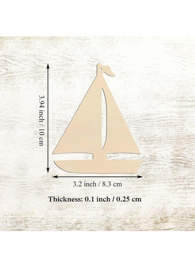 Cliths 20pcs Wood DIY Crafts Cutouts Blank Wooden Sailboat Shaped Hanging Ornaments Gift Tags for DIY Projects Sailing Party Home Decorations