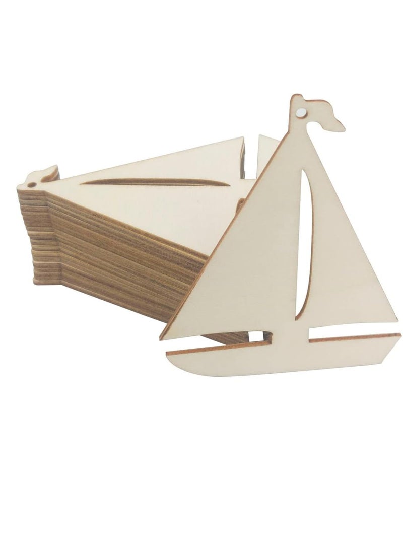 Cliths 20pcs Wood DIY Crafts Cutouts Blank Wooden Sailboat Shaped Hanging Ornaments Gift Tags for DIY Projects Sailing Party Home Decorations