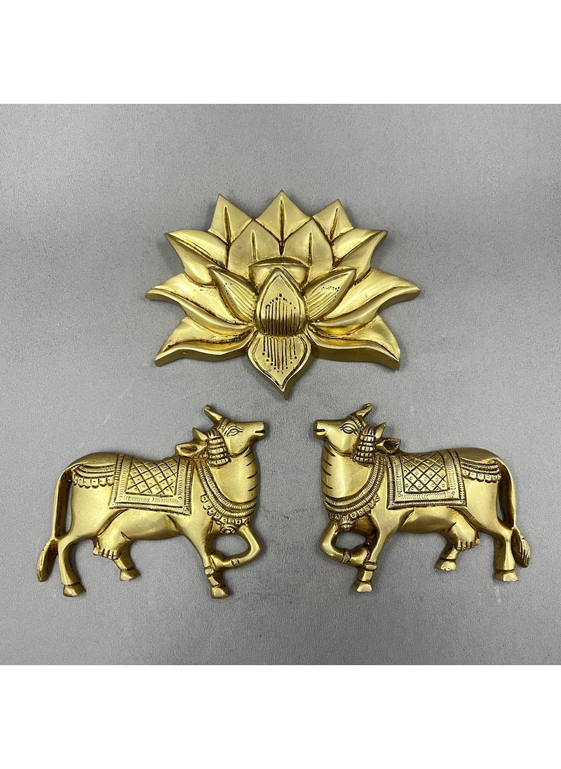 Umi Cow Brass Wall Hanging for Wall Door Home Decor Hanging Brass Cow Pair with Lotus Flower for Decoration Housewarming Gift