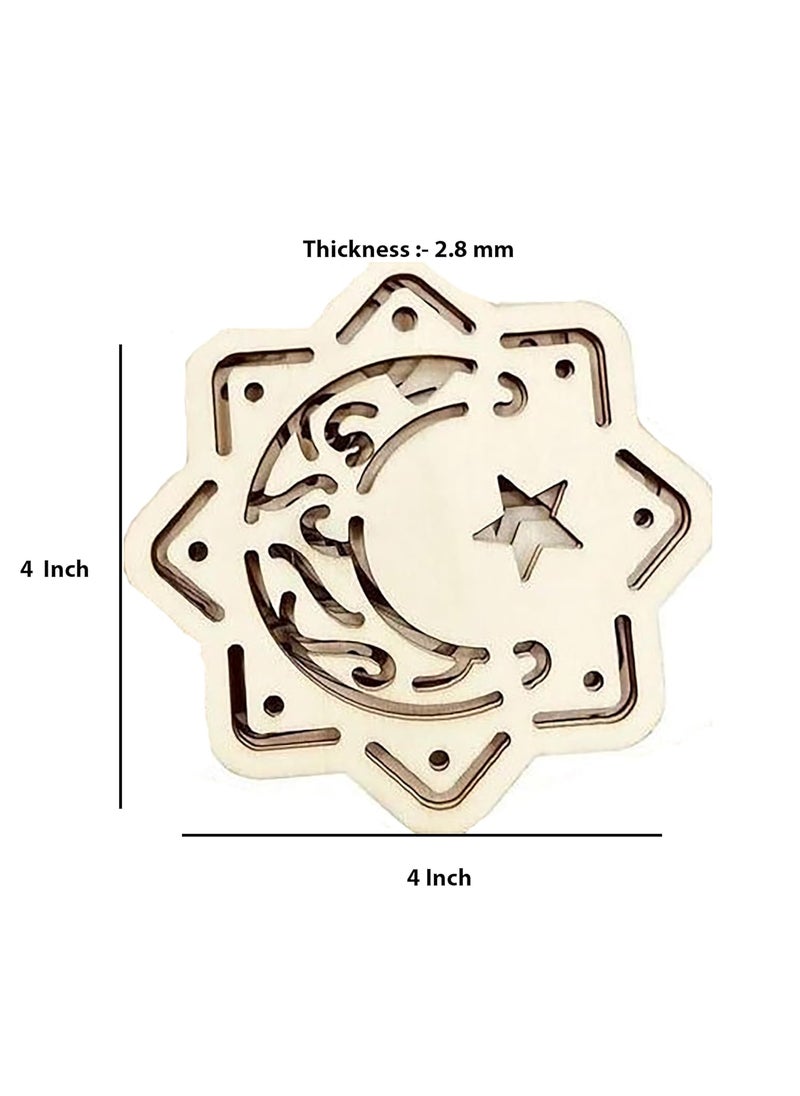 American Elm Pack of 10 Ramadan Eid Wooden Hanging Decor with Moon Star Design DIY Paintable MDF Craft Ramzan Decoration Items Wall Decor Islamic Eid Mubarak Decorations for Home