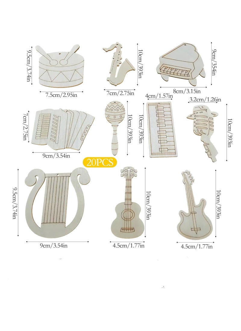 American Elm Wood DIY Craft Cutout Wooden 36 Pcs Unfinished Wooden Slices Cutouts Ornaments with Hole RopesManual Natural Wood Graffiti for Kids Painting Hanging Decorations Home Decorations