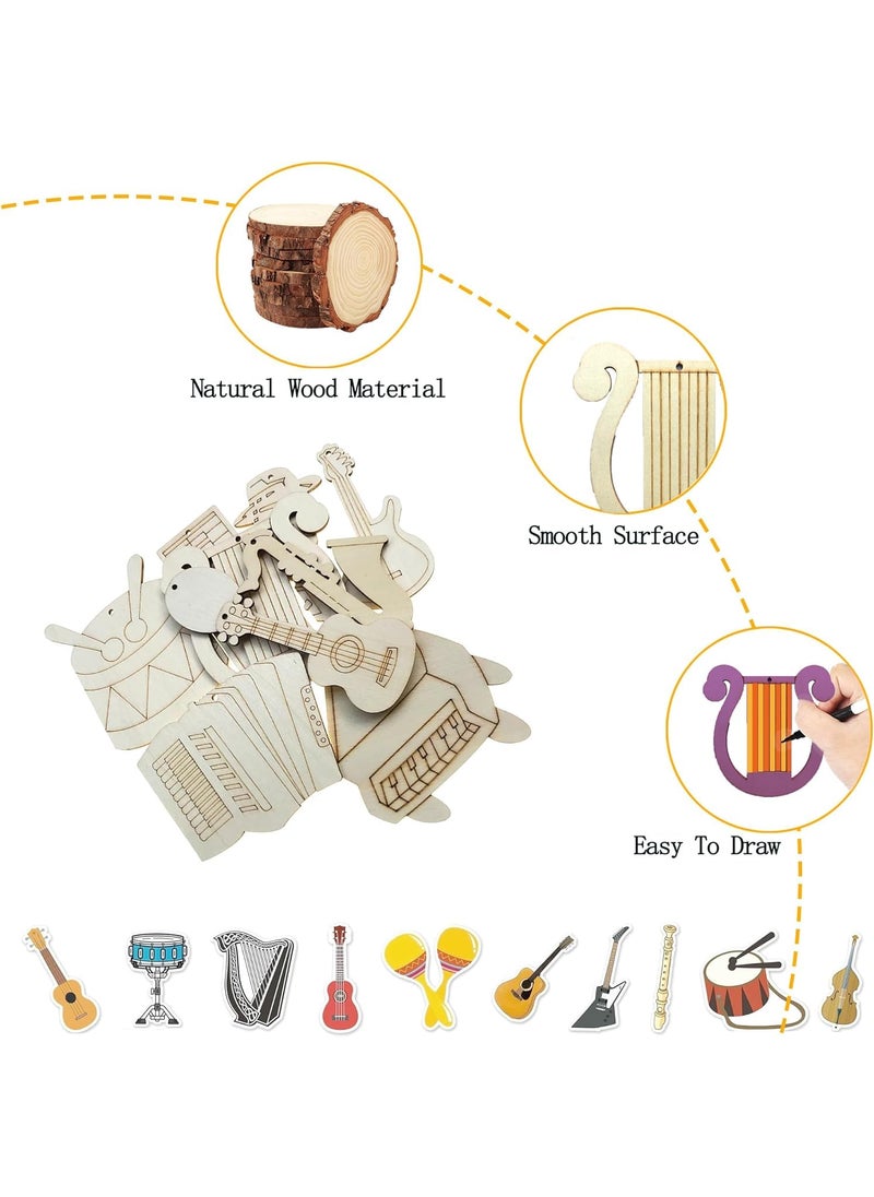 American Elm Wood DIY Craft Cutout Wooden 36 Pcs Unfinished Wooden Slices Cutouts Ornaments with Hole RopesManual Natural Wood Graffiti for Kids Painting Hanging Decorations Home Decorations