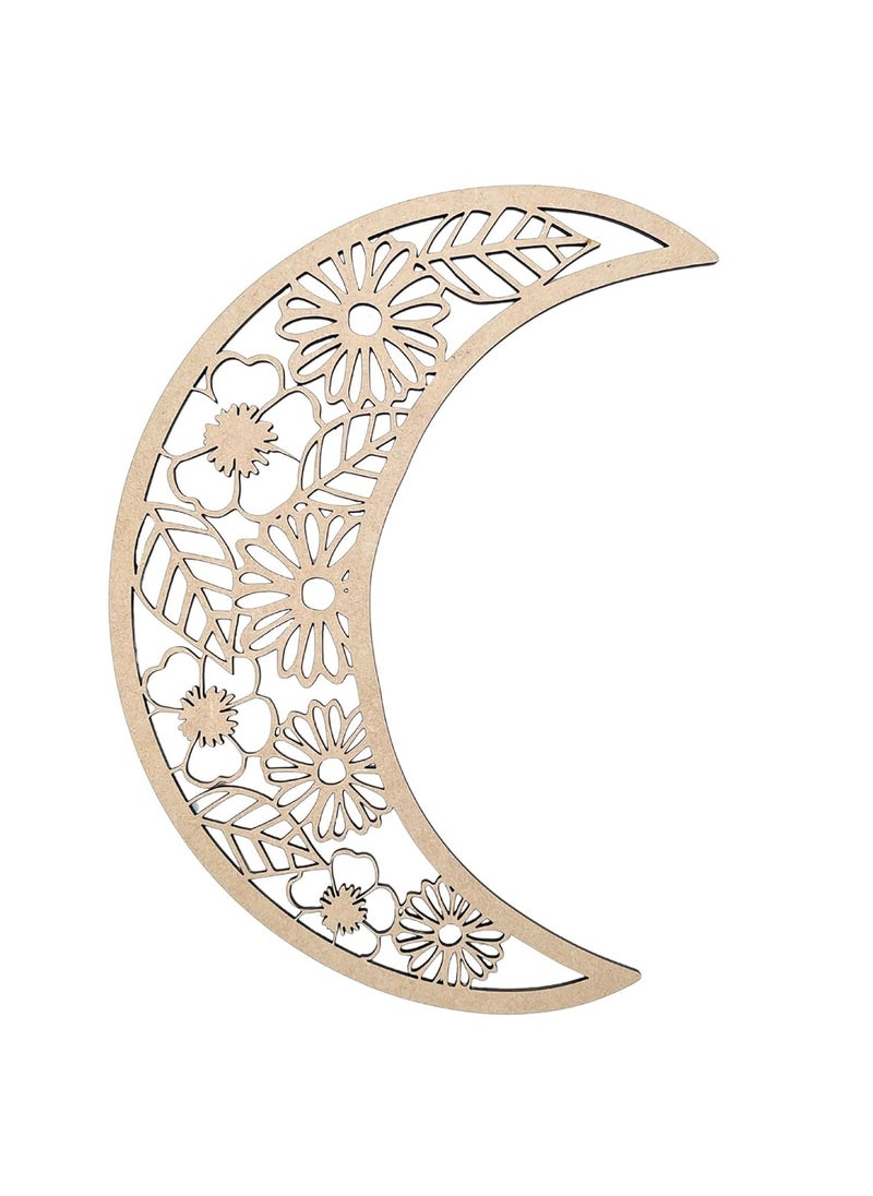 Cliths Floral Crescent Moon Wooden Wall Decor Cutout for DIY Crafts Celestial Moon Wall Art Home Fireplace Bedroom Bookshelf Decor Wedding Decorations Gifts
