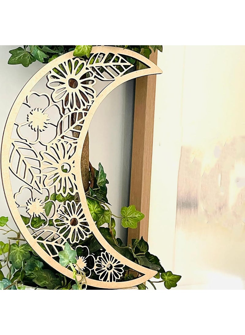 Cliths Floral Crescent Moon Wooden Wall Decor Cutout for DIY Crafts Celestial Moon Wall Art Home Fireplace Bedroom Bookshelf Decor Wedding Decorations Gifts