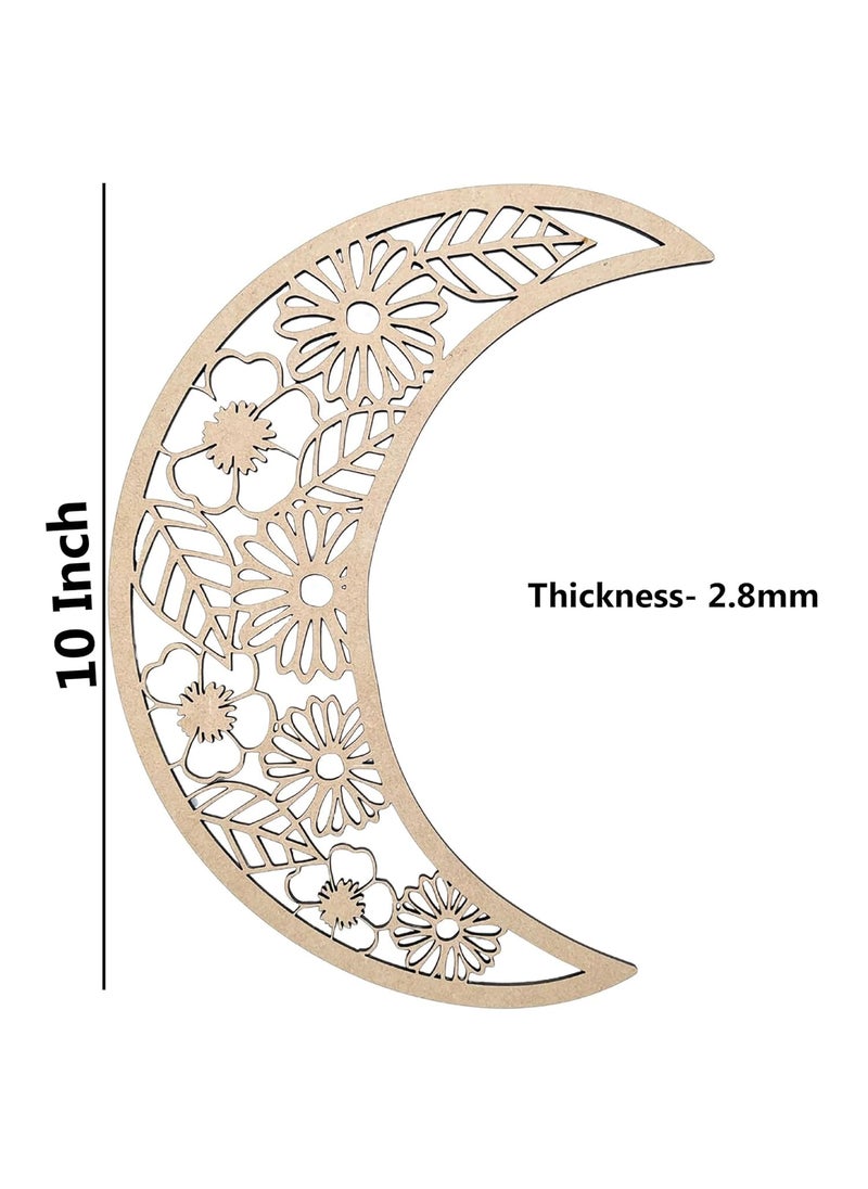Cliths Floral Crescent Moon Wooden Wall Decor Cutout for DIY Crafts Celestial Moon Wall Art Home Fireplace Bedroom Bookshelf Decor Wedding Decorations Gifts
