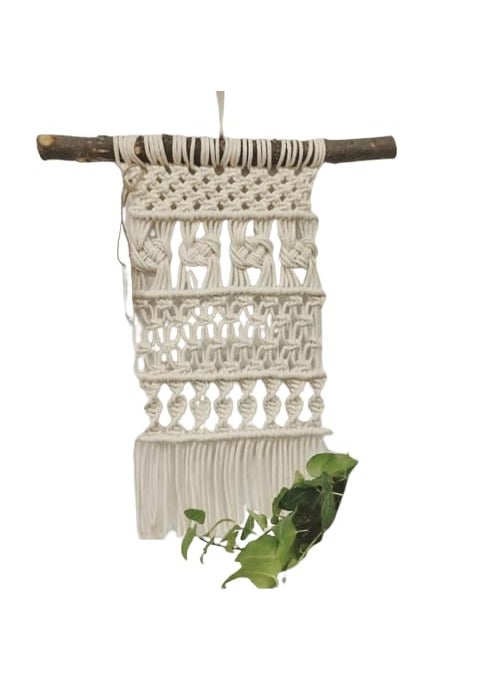 HAWAMAHAL Macrame wall hanging and boho wall decor for an apartment dorm room baby room bedroom and nursery above bed walls 9X12 OffWhite with Wooden Log