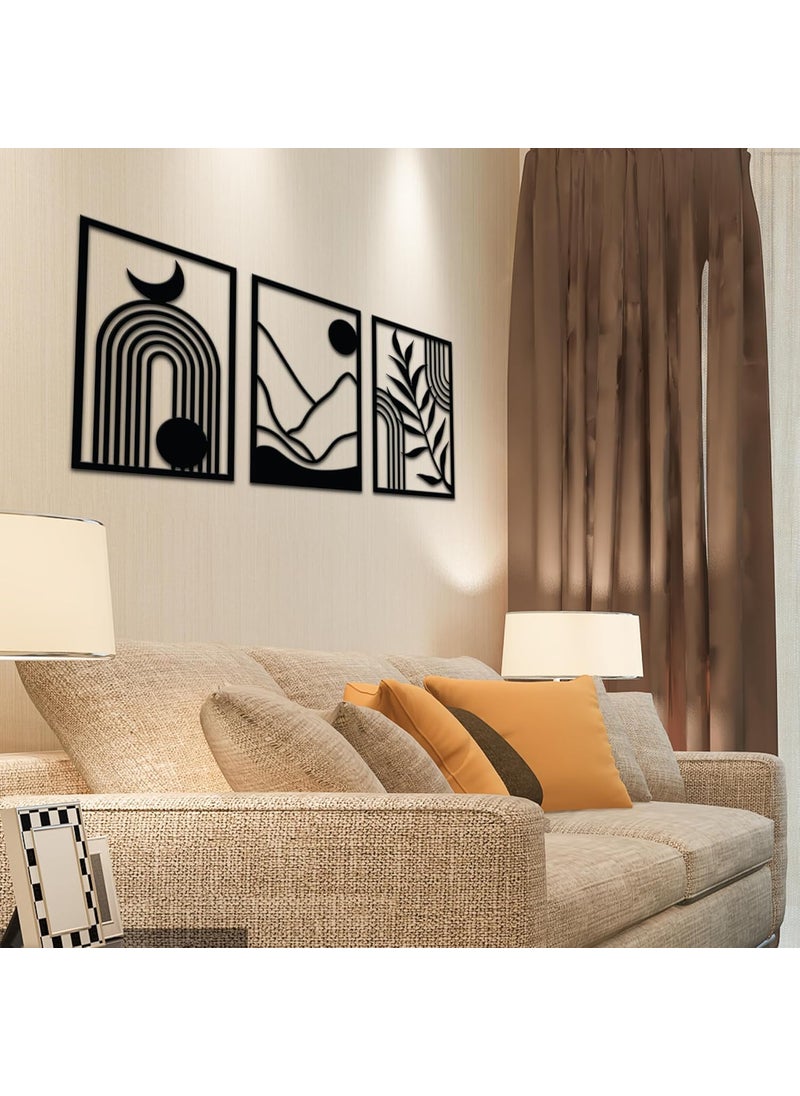 Solimo PreLaminated Pine Wood Boho Modern Wall Art Laser Cut Precision For Home Dcor For Gifting Set of 3
