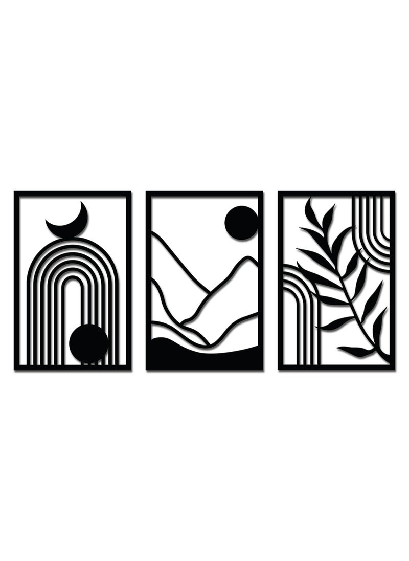 Solimo PreLaminated Pine Wood Boho Modern Wall Art Laser Cut Precision For Home Dcor For Gifting Set of 3