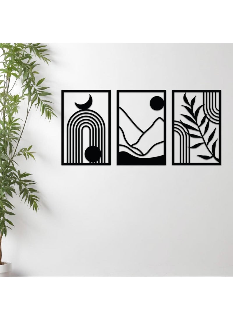 Solimo PreLaminated Pine Wood Boho Modern Wall Art Laser Cut Precision For Home Dcor For Gifting Set of 3