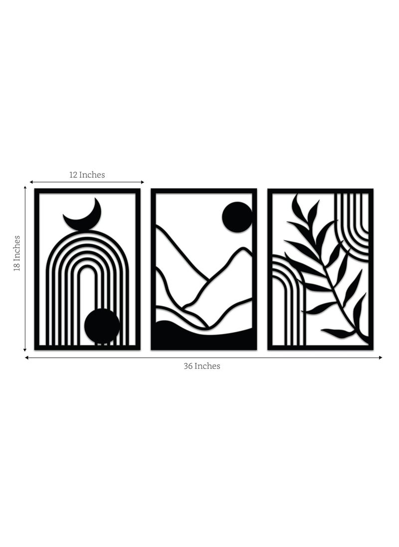 Solimo PreLaminated Pine Wood Boho Modern Wall Art Laser Cut Precision For Home Dcor For Gifting Set of 3
