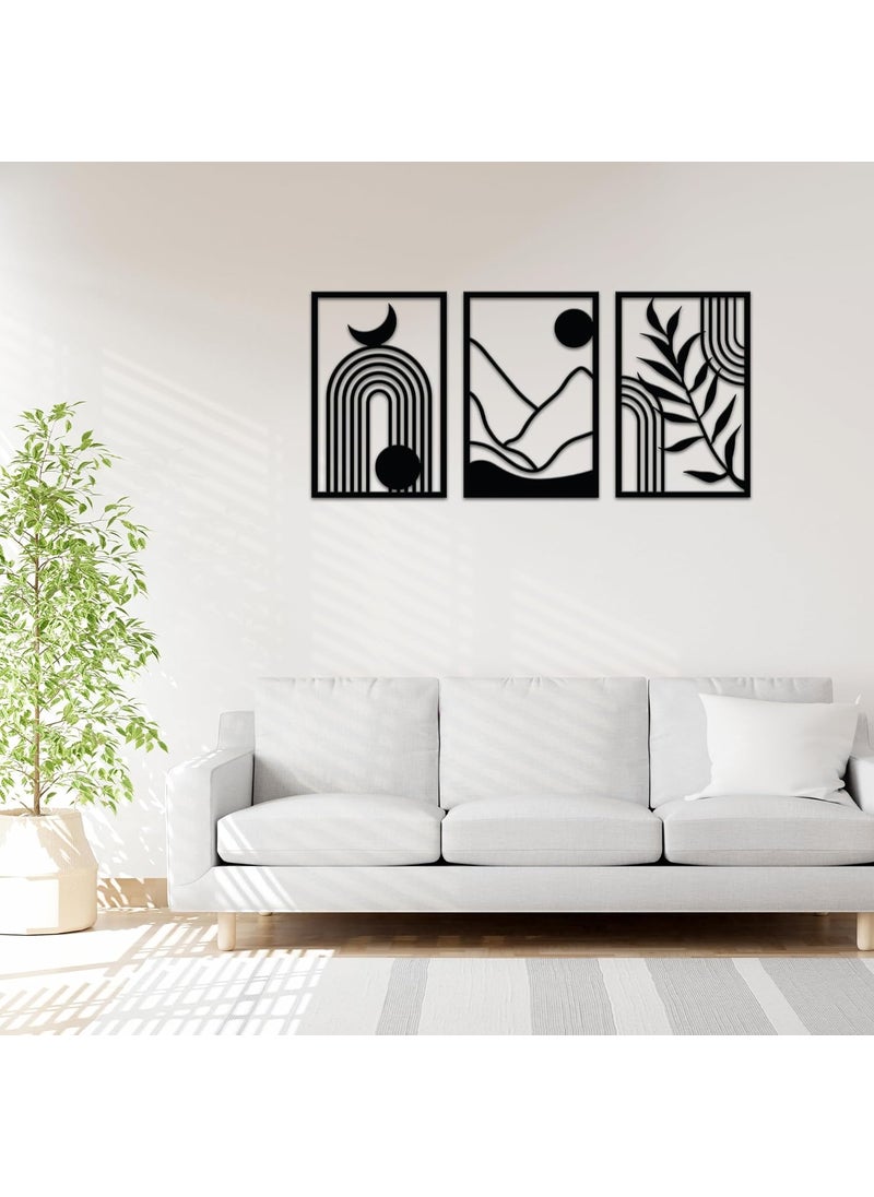 Solimo PreLaminated Pine Wood Boho Modern Wall Art Laser Cut Precision For Home Dcor For Gifting Set of 3