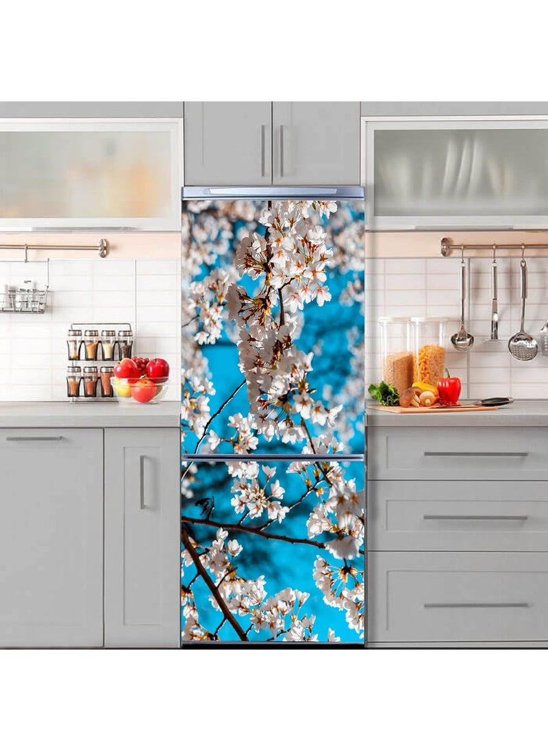 Advait Designs Decorative Beautiful White Flowers Leaves Extra lardge Fridge Sticker for Fridge dcor 60Cm X 160Cm