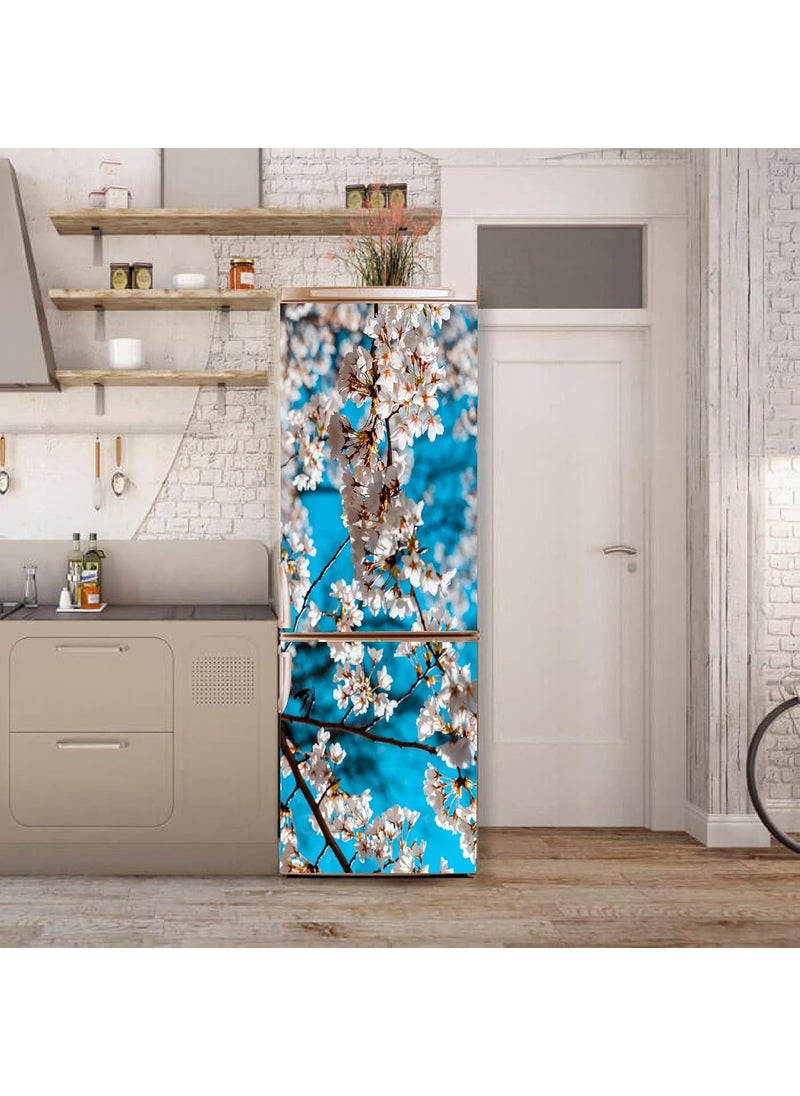Advait Designs Decorative Beautiful White Flowers Leaves Extra lardge Fridge Sticker for Fridge dcor 60Cm X 160Cm