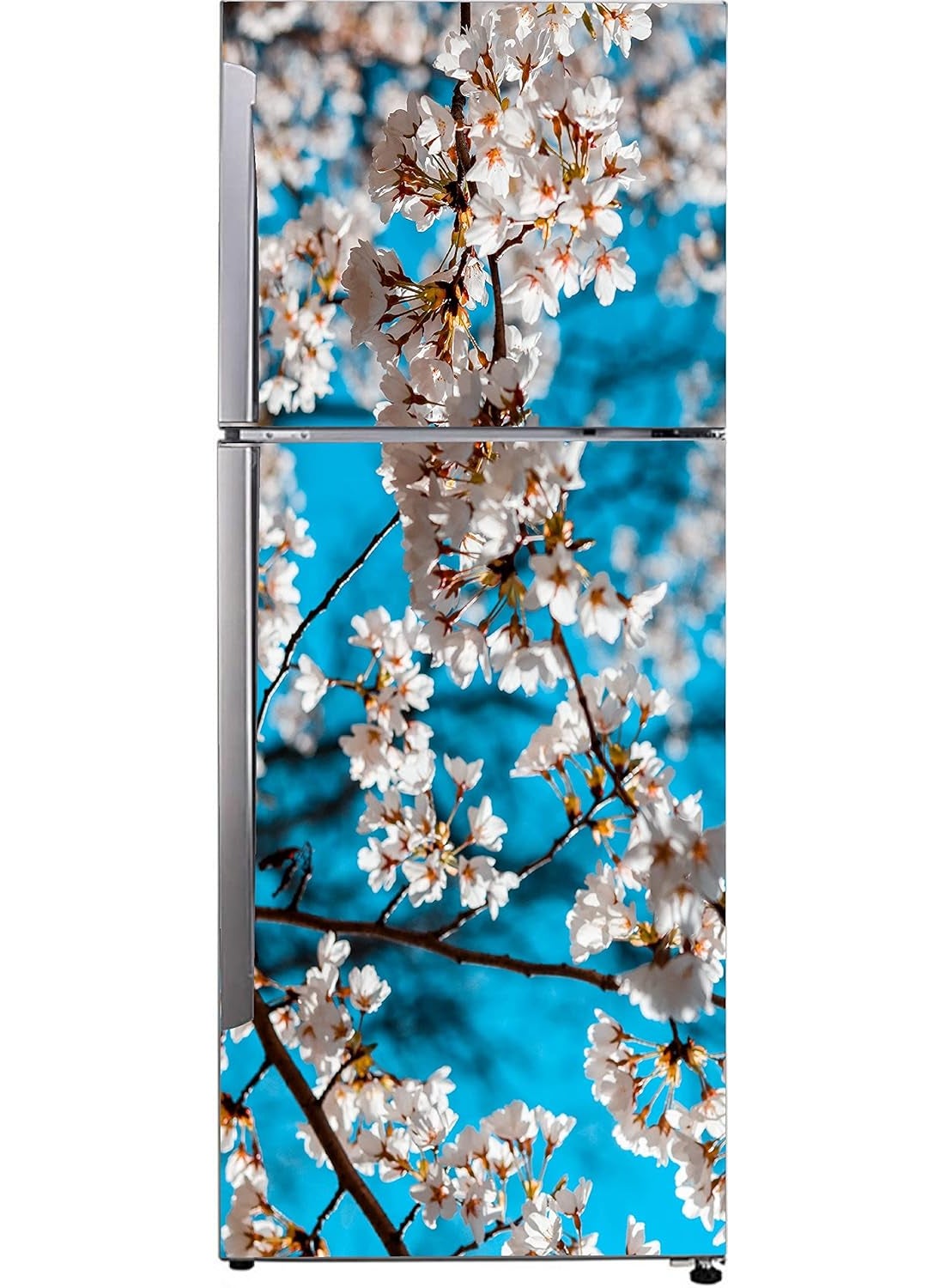 Advait Designs Decorative Beautiful White Flowers Leaves Extra lardge Fridge Sticker for Fridge dcor 60Cm X 160Cm