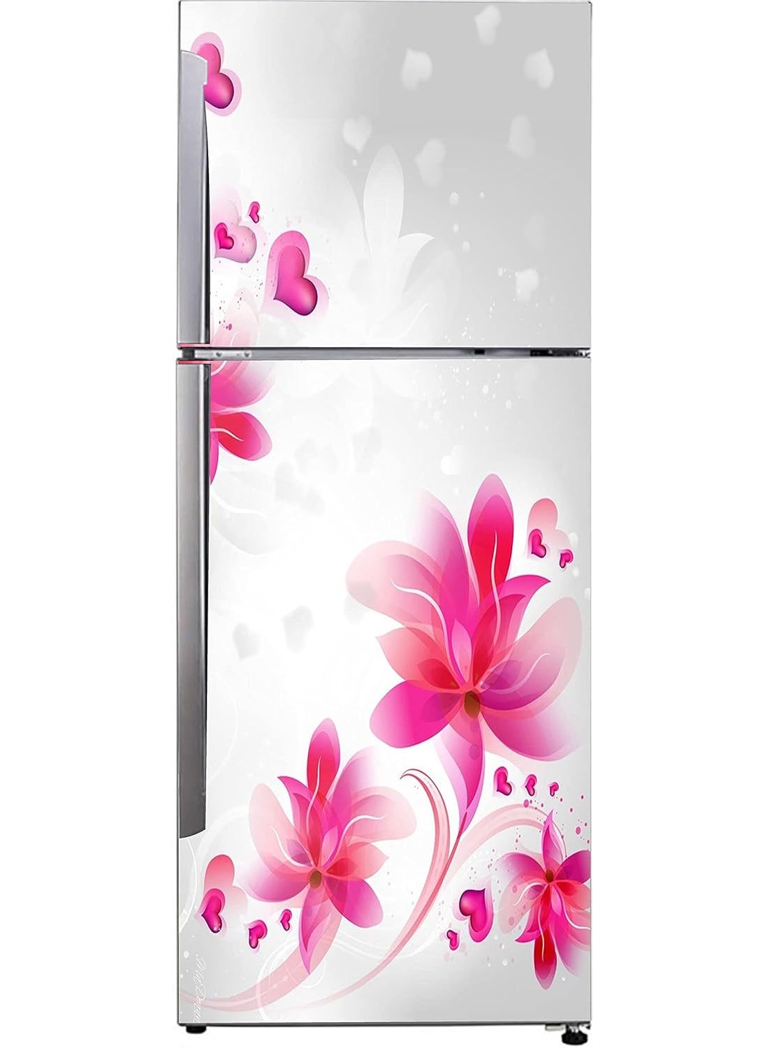 Advait Designs Decorative Beautiful Pink Flowers Leaves with Hearts Extra lardge Fridge Sticker for Fridge Sticker Decor 60Cm X 160Cm