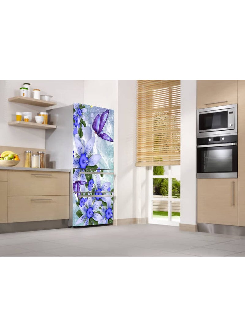Advait Designs Beautifull Flower with Butterfly Decorative Fridge Sticker Multicolor PVC Vinyl 160x60DD_AEFS391