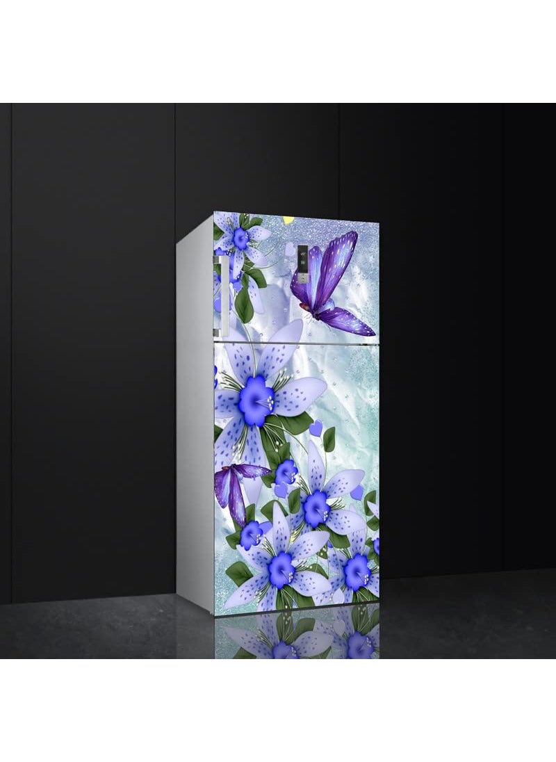 Advait Designs Beautifull Flower with Butterfly Decorative Fridge Sticker Multicolor PVC Vinyl 160x60DD_AEFS391