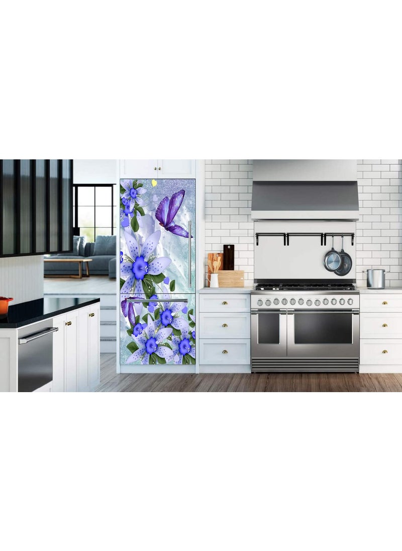 Advait Designs Beautifull Flower with Butterfly Decorative Fridge Sticker Multicolor PVC Vinyl 160x60DD_AEFS391