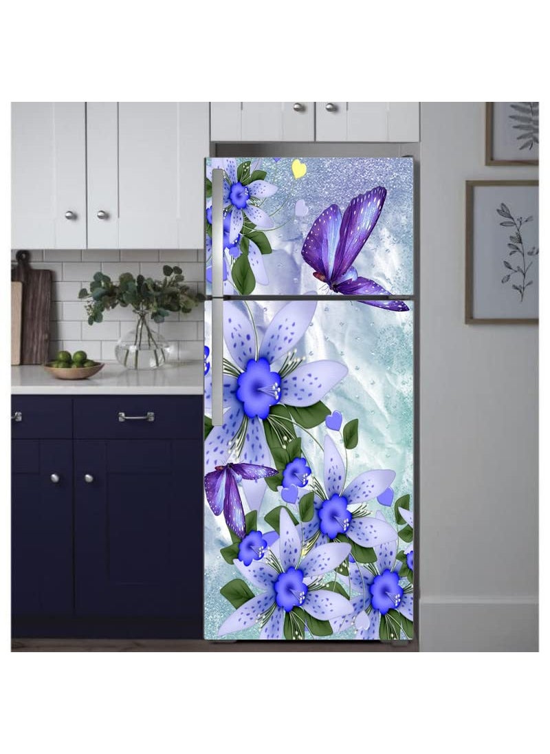 Advait Designs Beautifull Flower with Butterfly Decorative Fridge Sticker Multicolor PVC Vinyl 160x60DD_AEFS391