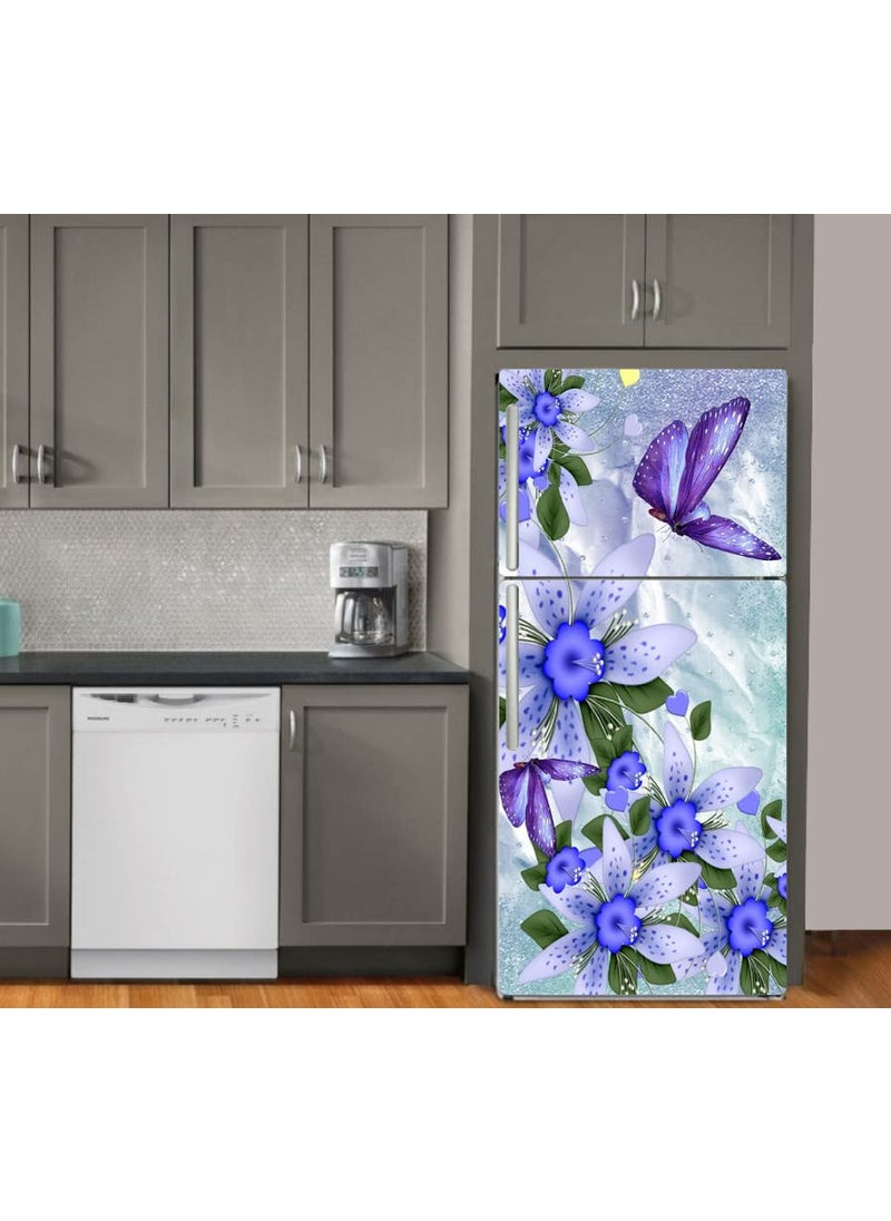Advait Designs Beautifull Flower with Butterfly Decorative Fridge Sticker Multicolor PVC Vinyl 160x60DD_AEFS391